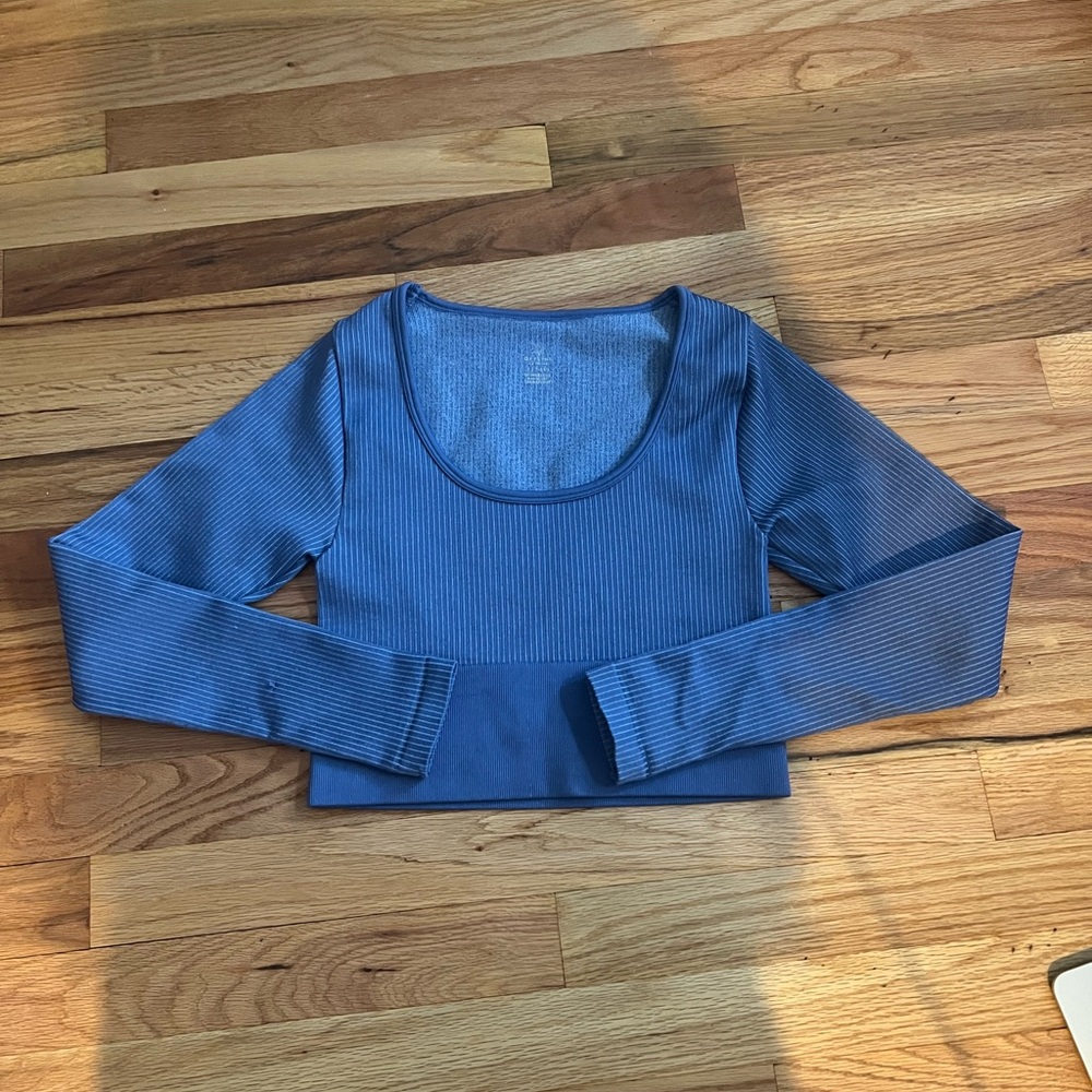 Aerie Offline Ribbed Long Sleeve Top in Blue